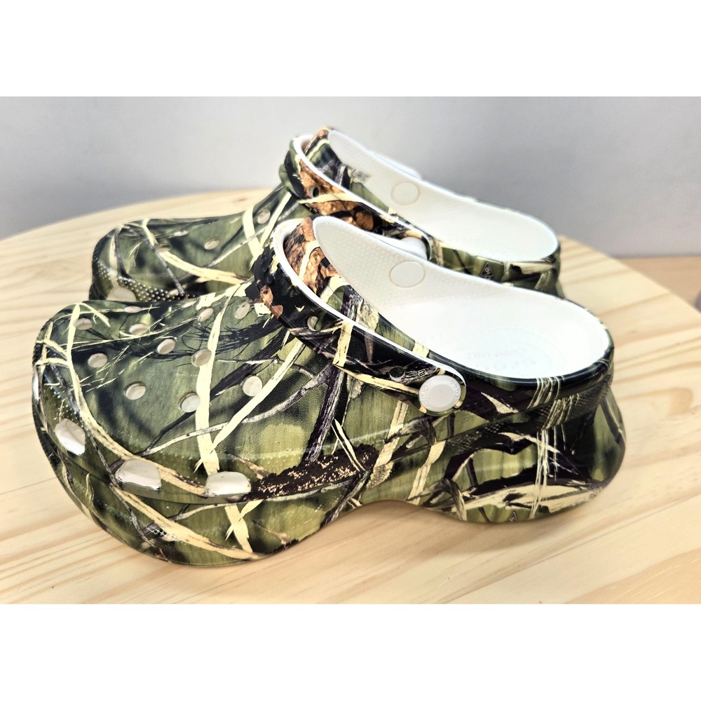 Crocs Classic Bae Platform Clog Mules 206939 Womens Camo Green Size 7 - Picture 2 of 8